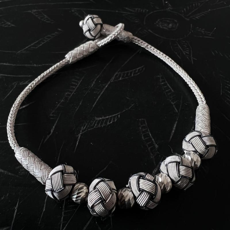 Karawan Authentic Bracelet 5 Noeuds Blancs - Argent Et Argent Oxydé - Fait Main - Homme&femme