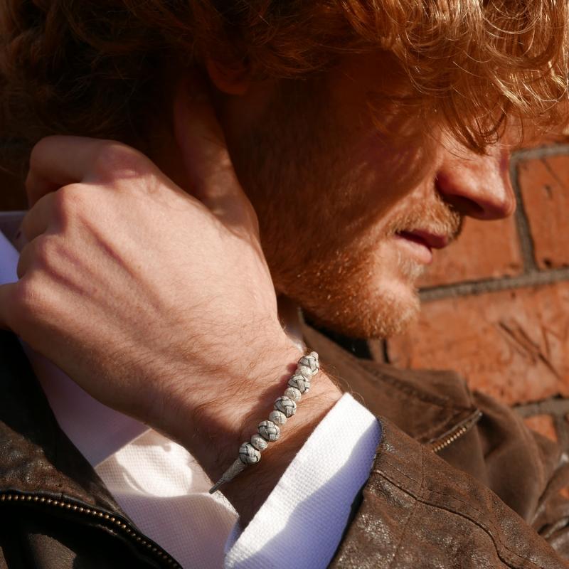 karawan authentic Bracelet 5 noeuds blancs - Argent et argent oxydé - fait main - homme&femme