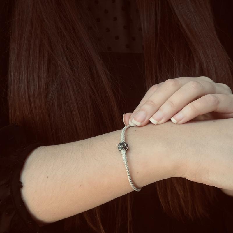 Karawan Authentic Bracelet Noeud Noir - Argent Et Argent Oxydé - Fait Main - Homme&femme