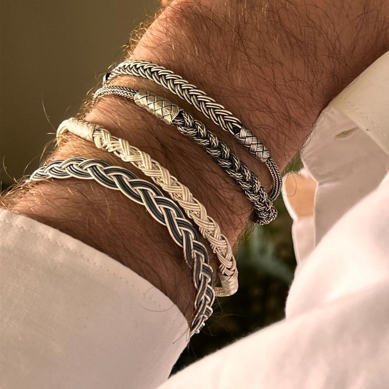 Karawan Authentic Bracelet Tresse - Argent Et Argent Oxydé - Fait Main - Homme&femme