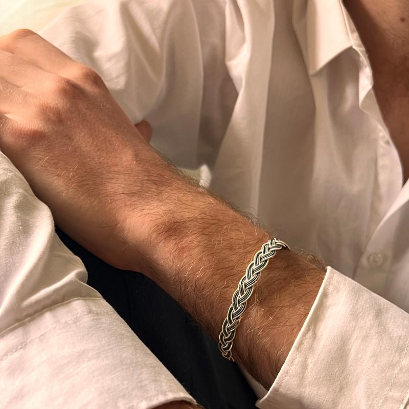 karawan authentic Bracelet tresse - Argent et argent oxydé - fait main - homme&femme