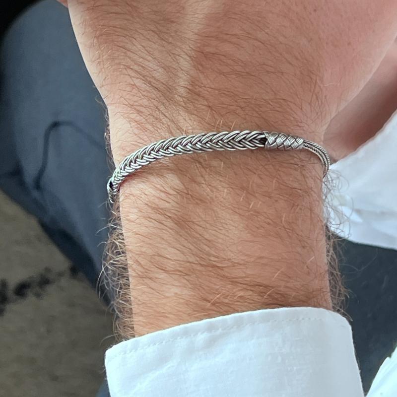 karawan authentic Bracelet tresse fine - Argent et argent oxydé - fait main - homme&femme