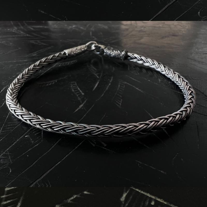 Karawan Authentic Bracelet Tresse Ronde - Argent Et Argent Oxydé - Fait Main - Homme&femme