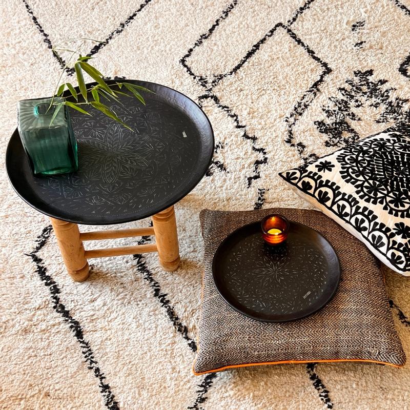 Karawan Authentic Coupelle / Plateau "Arabesk" Noir Oxydé Et Gravé