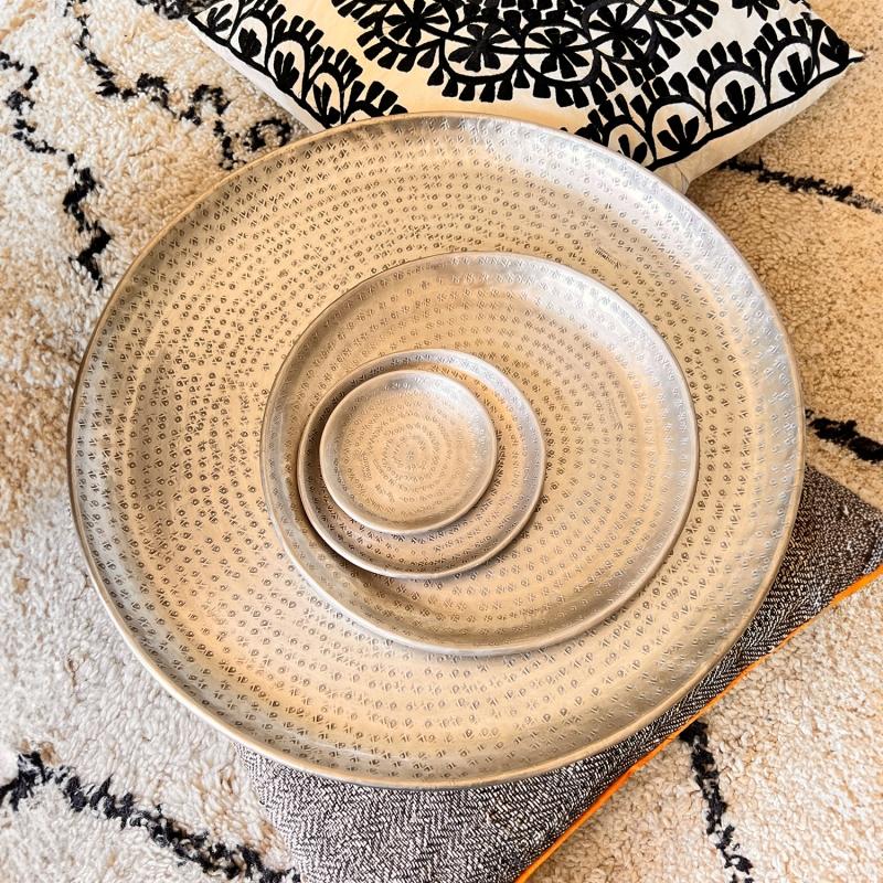 Karawan Authentic Coupelle / Plateau "Palmyr" Argenté Martelé Et Gravé