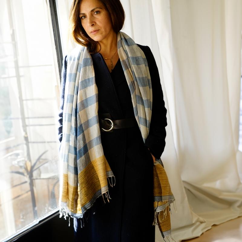 Karawan Authentic Etole En Lin Coton Bio Et Jute "Chess”