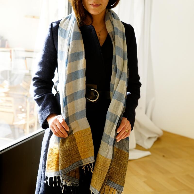 Karawan Authentic Etole En Lin Coton Bio Et Jute "Chess”