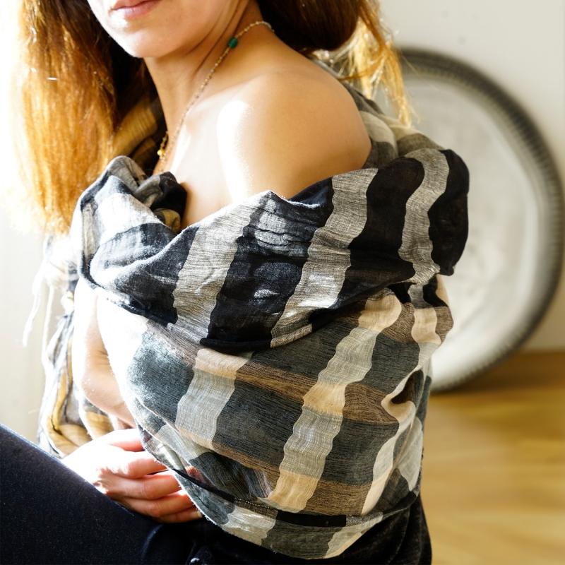 Karawan Authentic Etole En Lin Coton Bio Et Jute "Chess”