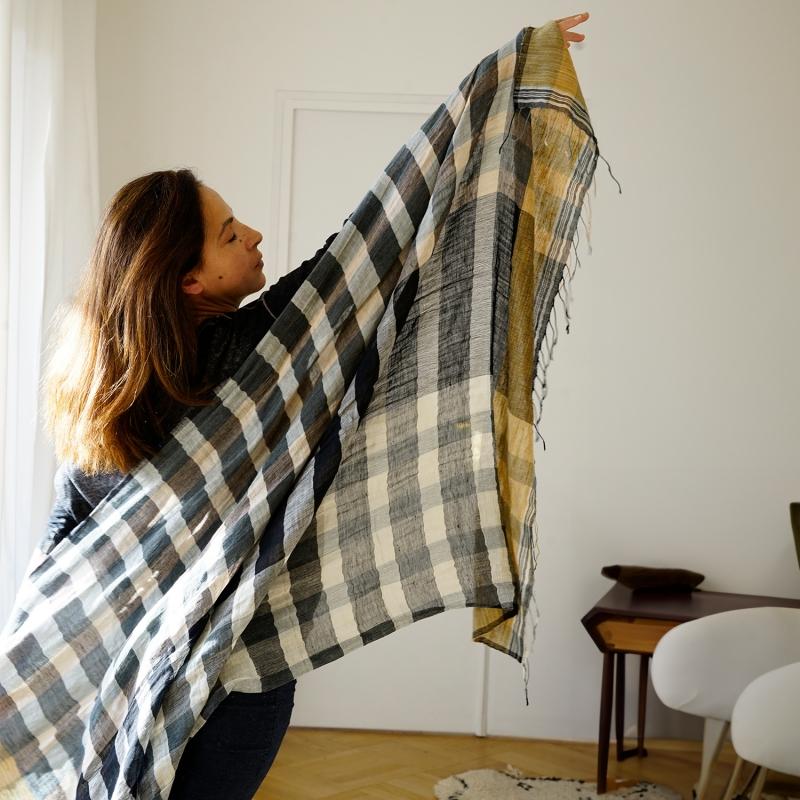 karawan authentic Etole en Lin coton bio et jute "Chess”