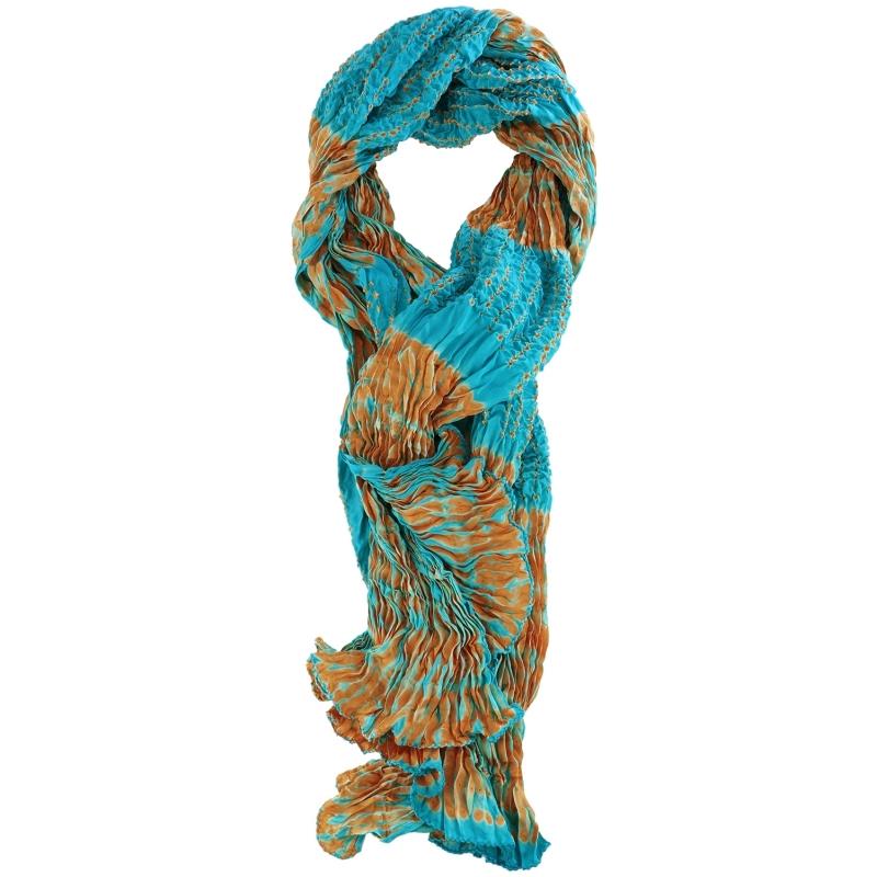 Karawan Authentic Foulard En Soie Abysses Turquoise Et Safran