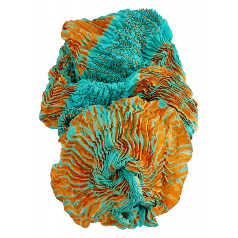 Karawan Authentic Foulard En Soie Abysses Turquoise Et Safran