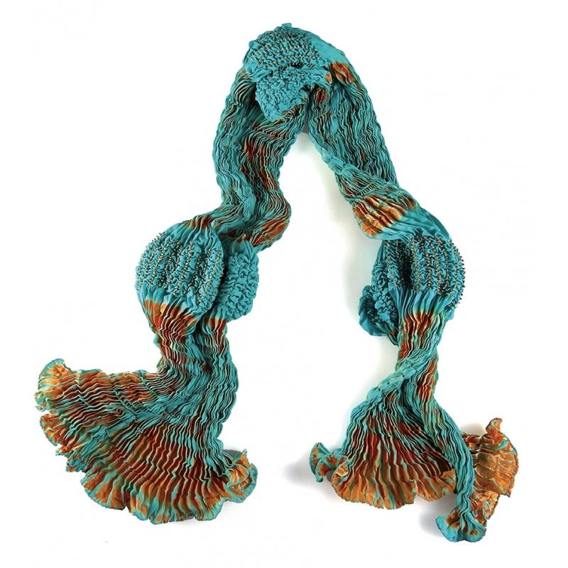 karawan authentic Foulard en soie Abysses turquoise et safran
