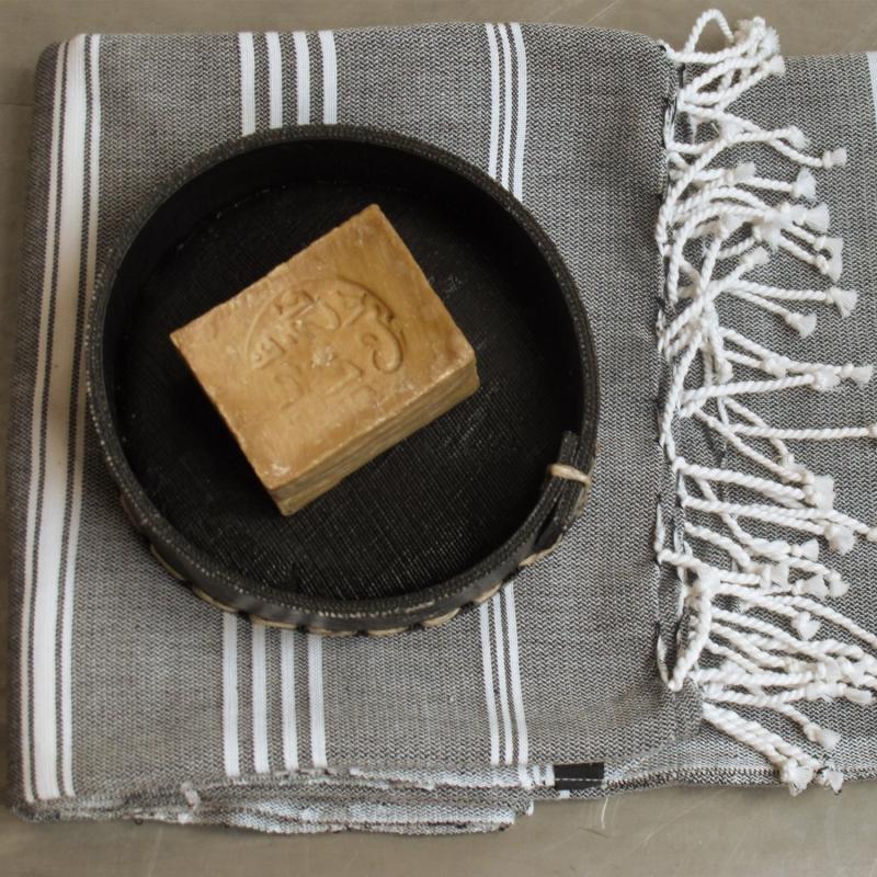 Karawan Authentic Fouta En Coton Biologique Blanc Et Anthracite