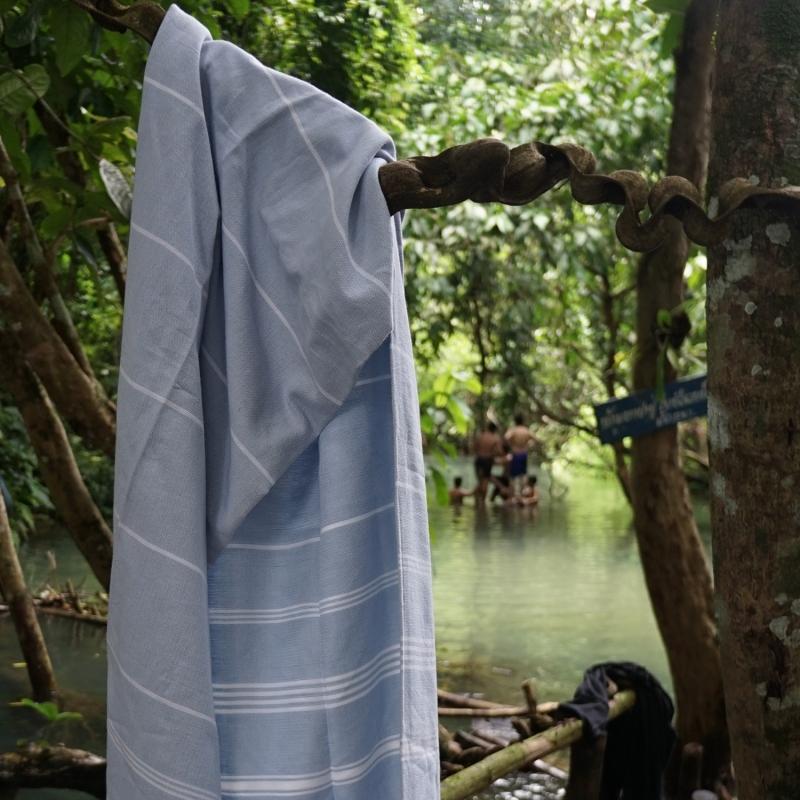 Karawan Authentic Fouta En Coton Biologique Blanc Et Nuage