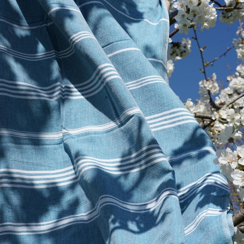 karawan authentic Fouta en coton biologique Blanc et Océan