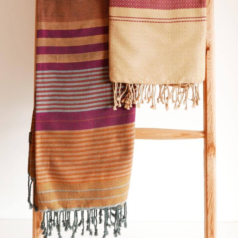 Karawan Authentic Fouta En Coton Biologique Coloris ARABESK. Tissage à Plat