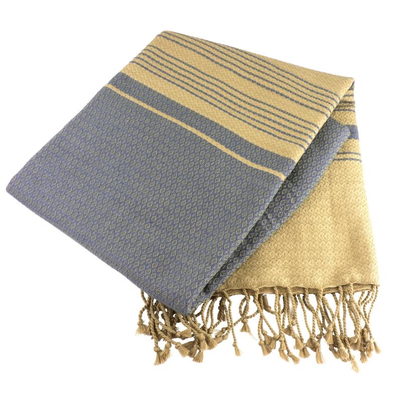 Karawan Authentic Fouta En Coton Biologique Coloris Bleu De Chine. Tissage Jacquard Nid D'abeilles 100 X 200 Cm