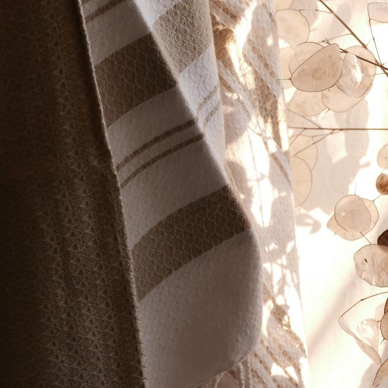 Karawan Authentic Fouta En Coton Biologique Coloris GINGER. Tissage Jacquard Nid D'abeilles