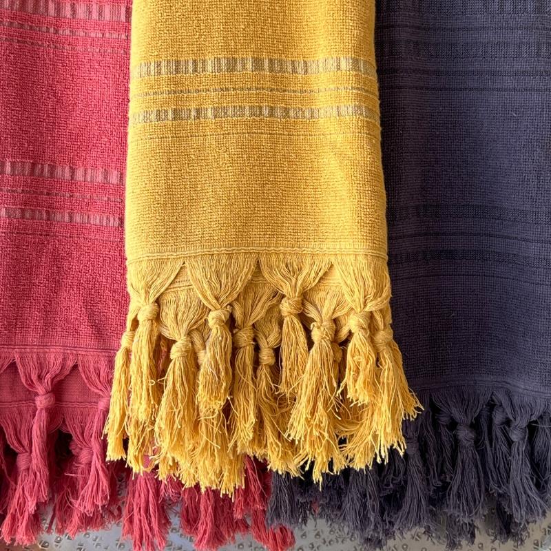 Karawan Authentic Fouta En Coton Biologique Coloris JASPE Tissée Avec Une Face éponge Franges Nouées à La Main