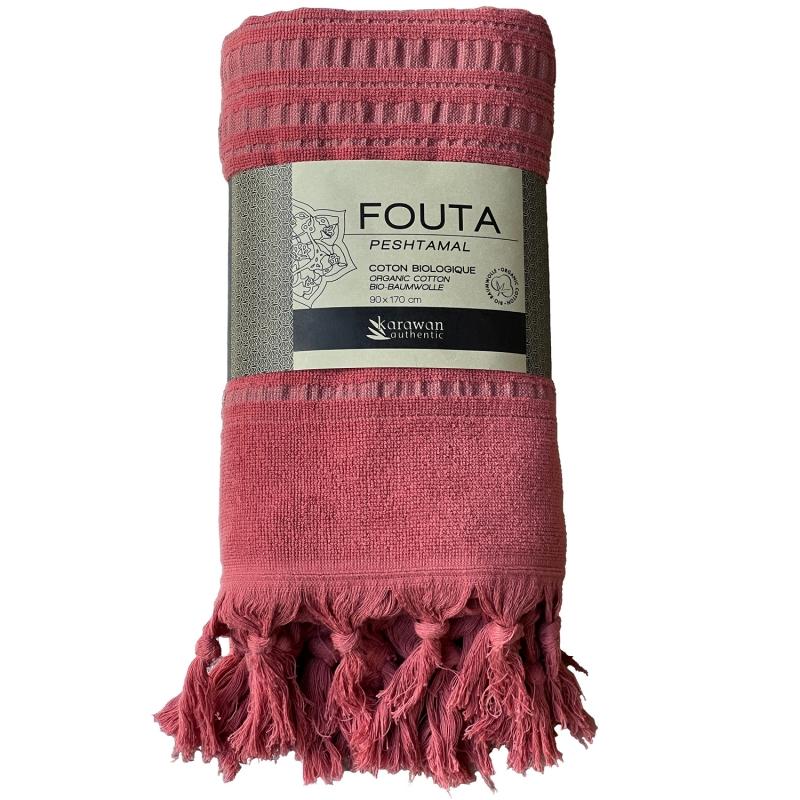 Karawan Authentic Fouta En Coton Biologique Coloris JASPE Tissée Avec Une Face éponge Franges Nouées à La Main