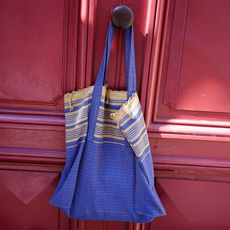 Karawan Authentic Foutabag En Coton Biologique Sable Et Bleu Imperial