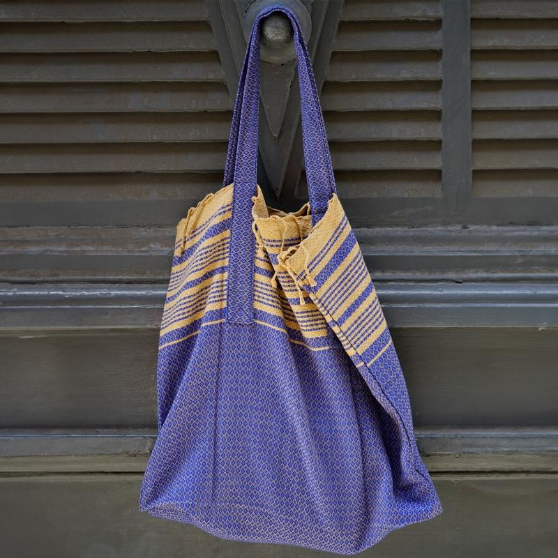 karawan authentic Foutabag en coton biologique Sable et Bleu imperial karawan authentic Foutabag en coton biologique Sable et Bleu imperial