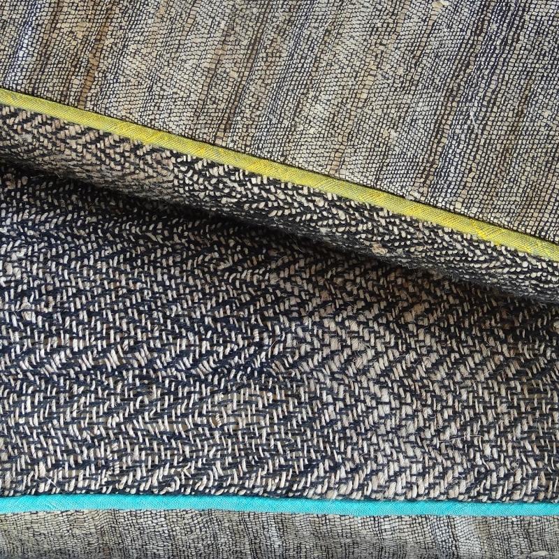 Karawan Authentic Grand Coussin "Ortie Et Soie" Rectangulaire Turquoise