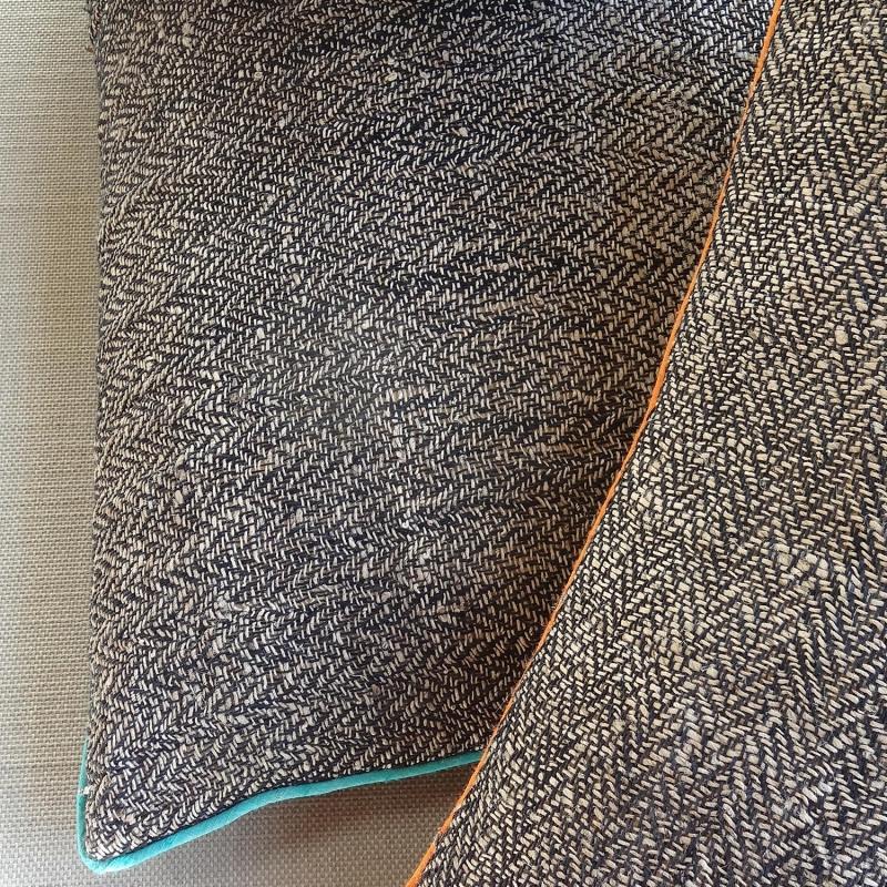 Karawan Authentic Grand Coussin "Ortie Et Soie" Rectangulaire Turquoise