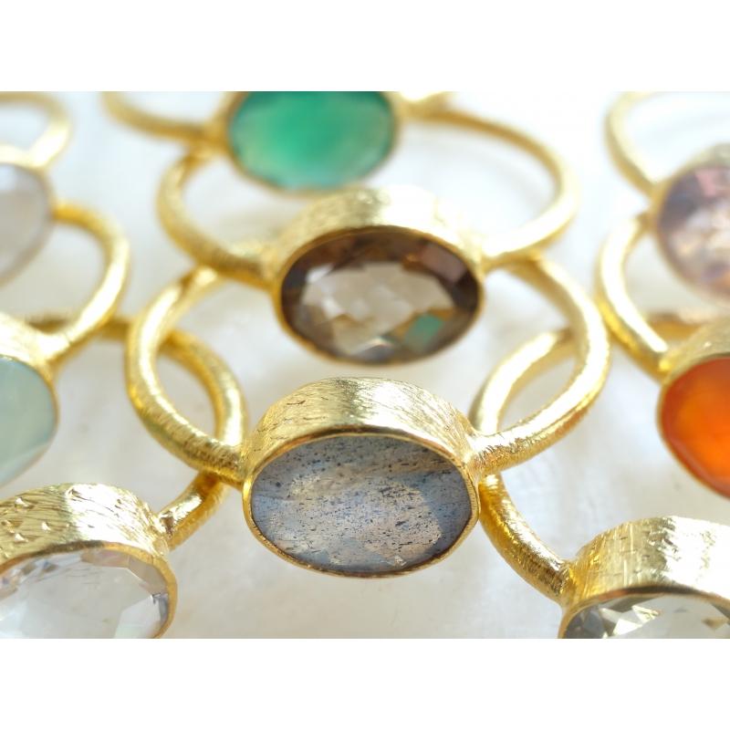 Karawan Authentic Bague Plaqué Or "Drop" Labradorite