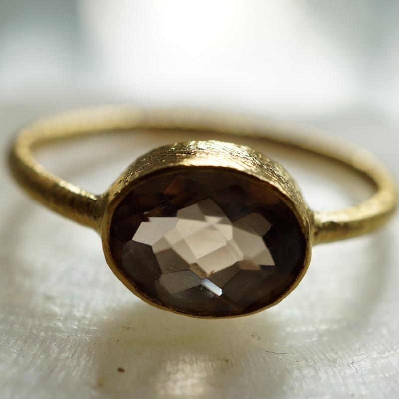 Karawan Authentic Bague Plaqué Or "Drop" Quartz Fumé