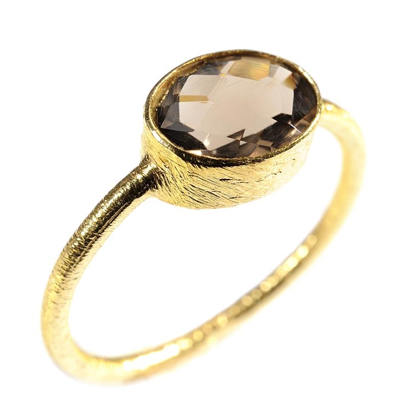 Karawan Authentic Bague Plaqué Or "Drop" Quartz Fumé