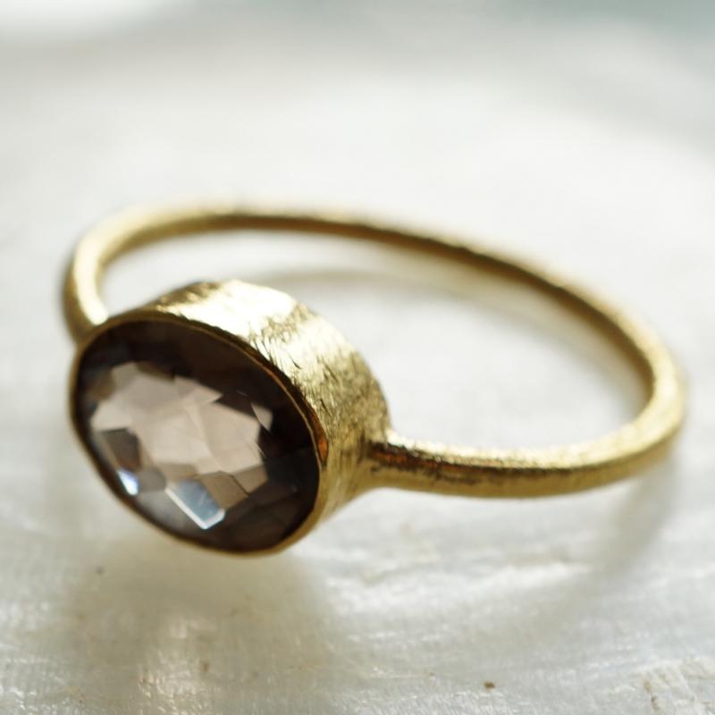 karawan authentic Bague plaqué or "Drop" Quartz fumé