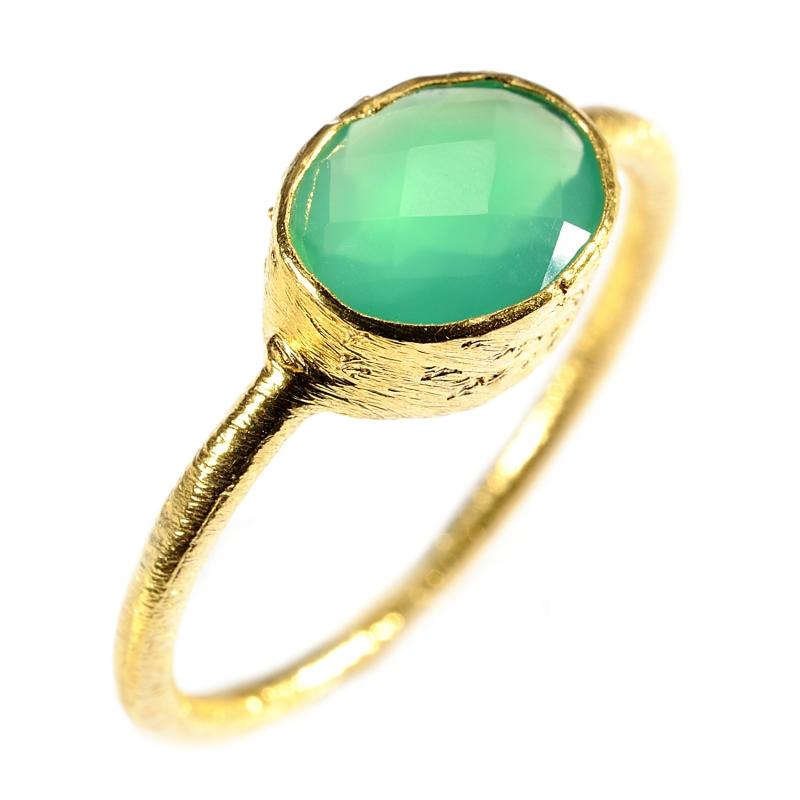 Karawan Authentic Bague Plaqué Or "Drop" Vert Onyx