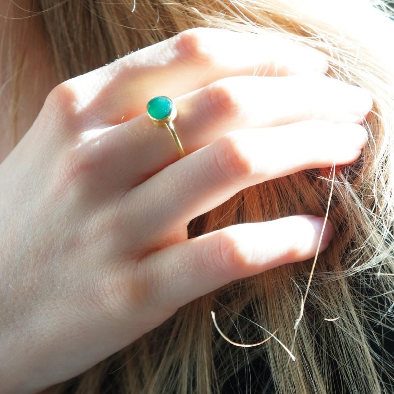 Karawan Authentic Bague Plaqué Or "Drop" Vert Onyx