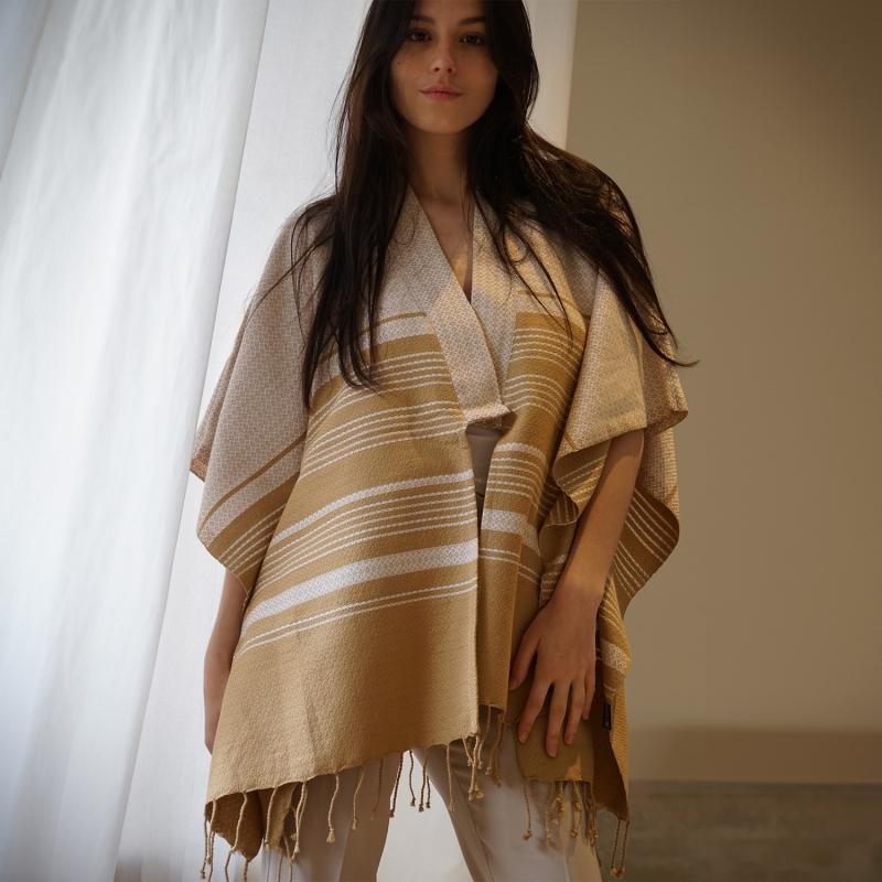 Karawan Authentic Kimono Sand Sable Et Blanc