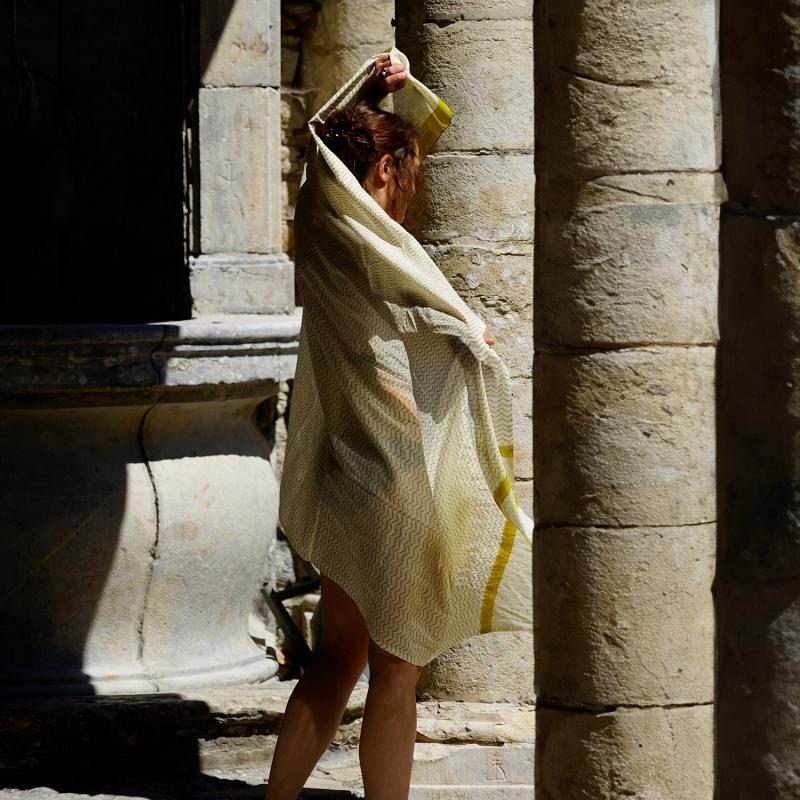 karawan authentic Paréo-chèche "Zigblock" Curry