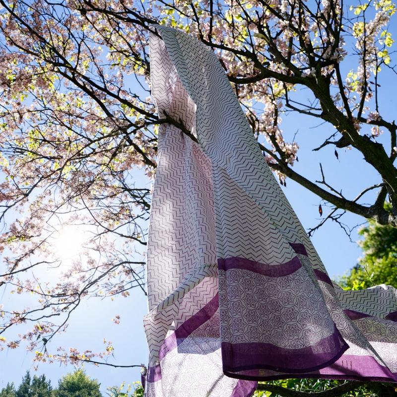 Karawan Authentic Paréo-chèche "Zigblock" Prune