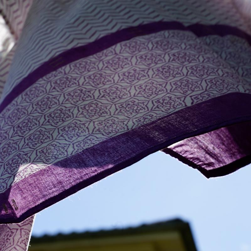 Karawan Authentic Paréo-chèche "Zigblock" Prune