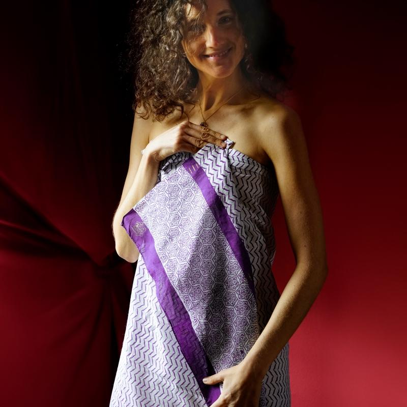 karawan authentic Paréo-chèche "Zigblock" Prune