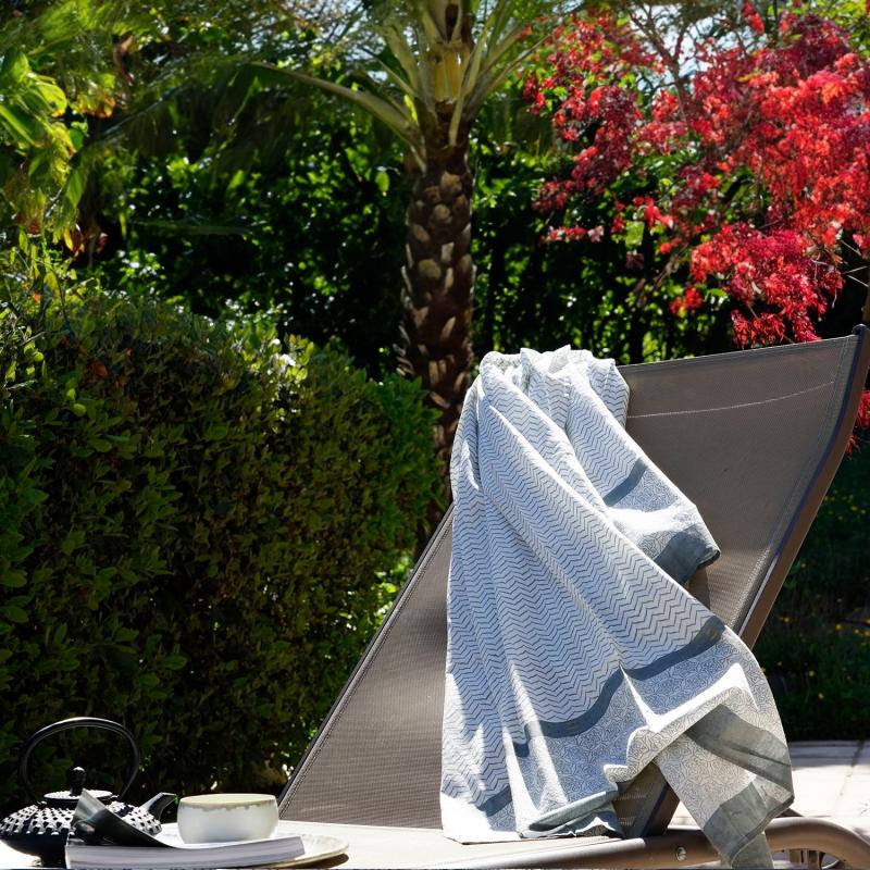 Karawan Authentic Paréo-chèche "Zigblock" Bleu De Chine