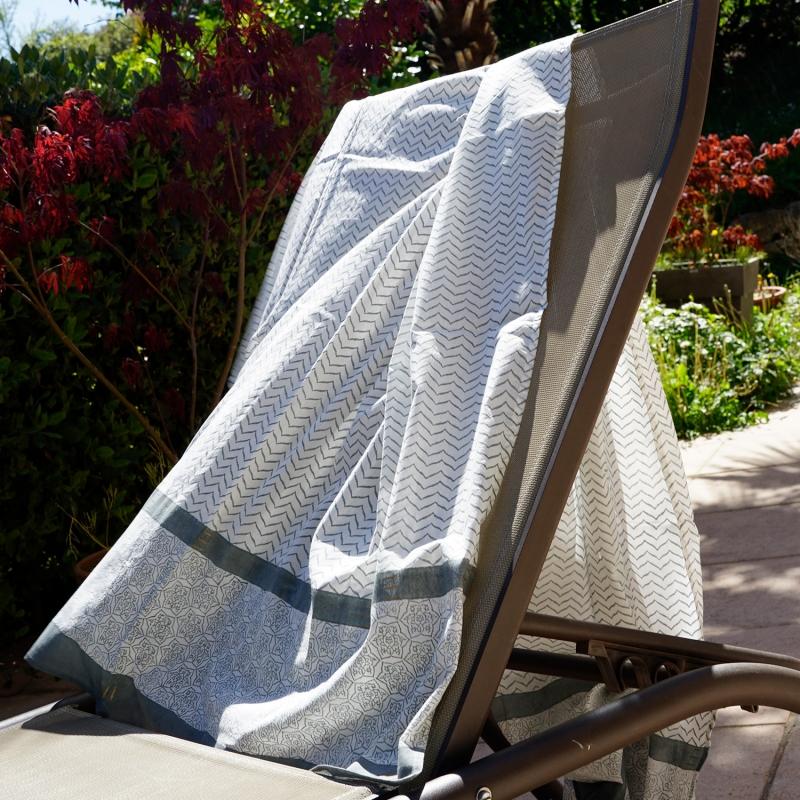 karawan authentic Paréo-chèche "Zigblock" Bleu de Chine