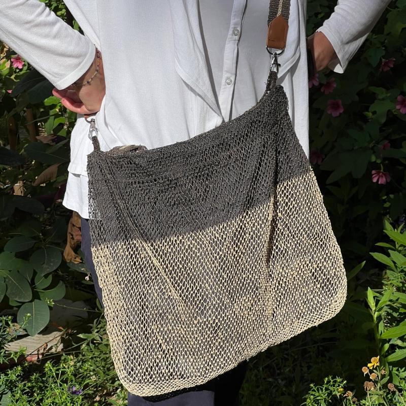 Karawan Authentic Sac En Liane Sauvage Doublé Avec Anses En Cuir Crocheté à La Main