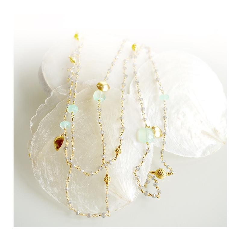 Karawan Authentic Sautoir "Ani" Labradorite & Aqua Chalcy