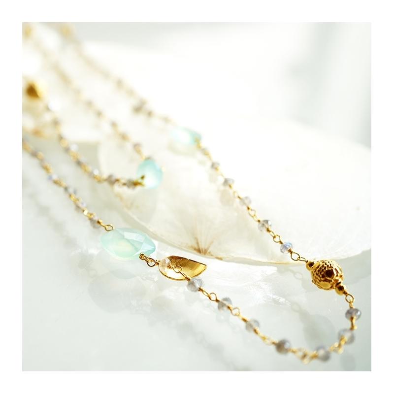 Karawan Authentic Sautoir "Ani" Labradorite & Aqua Chalcy