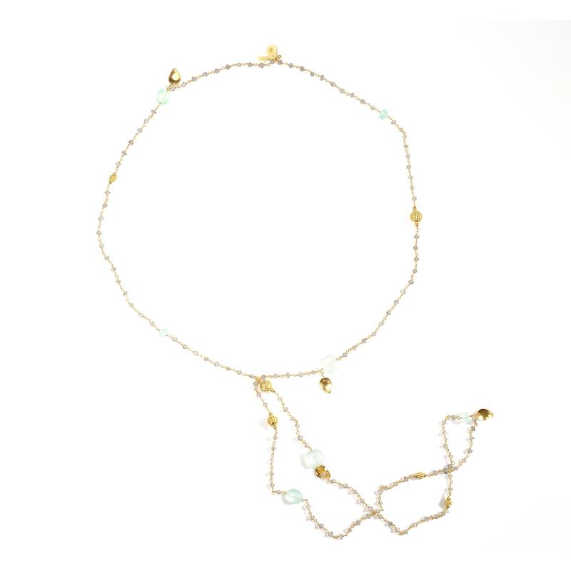 karawan authentic Sautoir "Ani" Labradorite & Aqua Chalcy