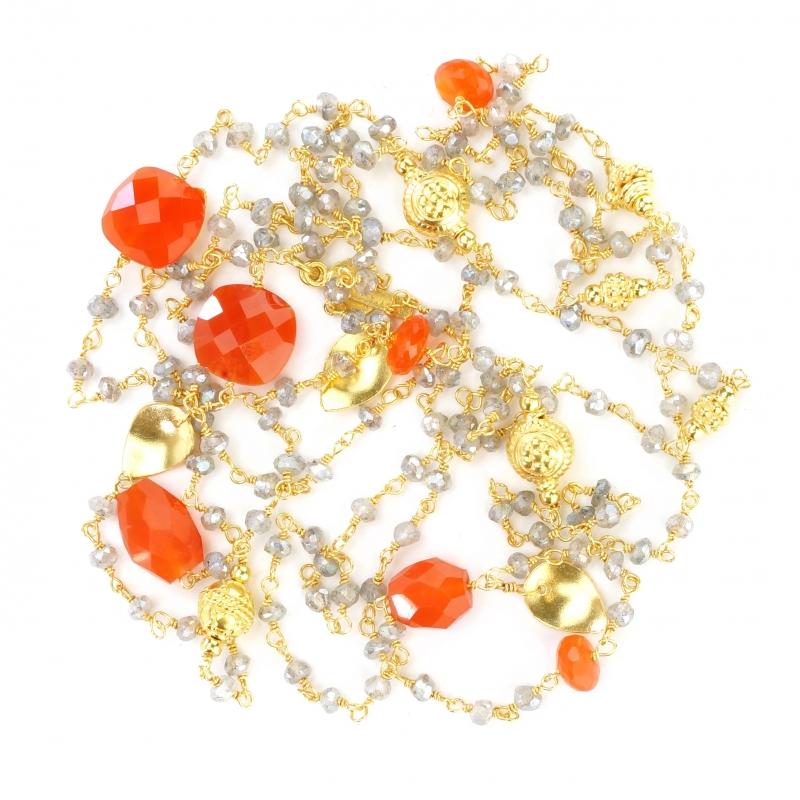 Karawan Authentic Sautoir "Ani" Labradorite Et Cornaline