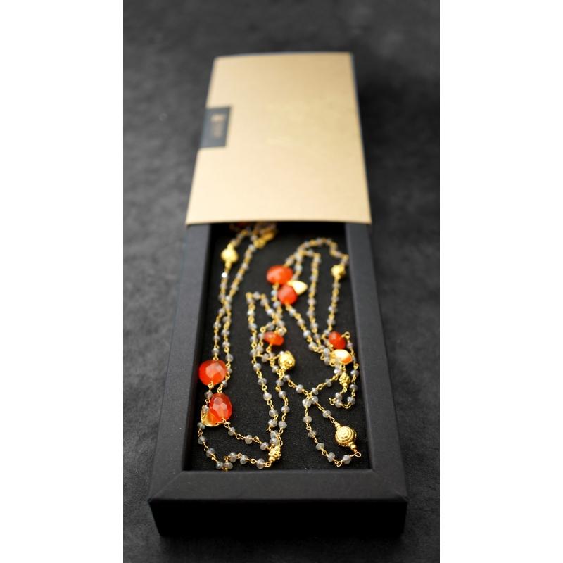 Karawan Authentic Sautoir "Ani" Labradorite Et Cornaline