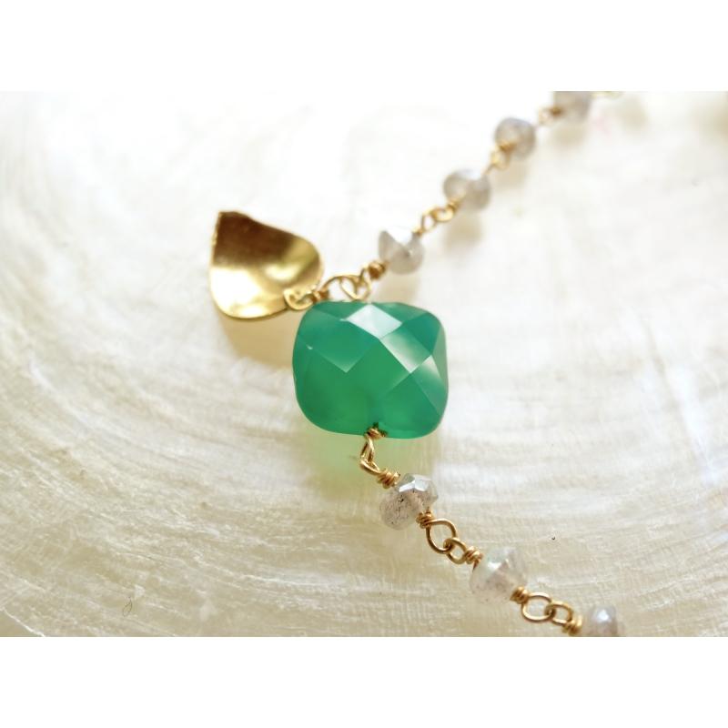 Karawan Authentic Sautoir "Ani" Labradorite Et Vert Onyx