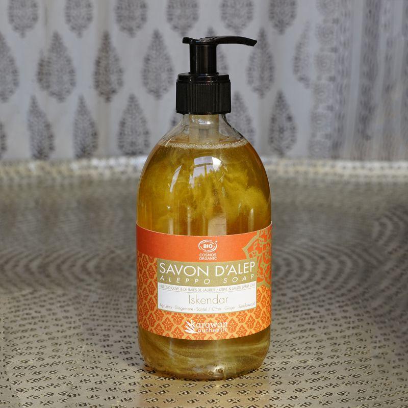 Karawan Authentic Savon D'Alep Liquide CERTIFIE BIOLOGIQUE PAR ECOCERT 500ml Parfumé Iskendar
