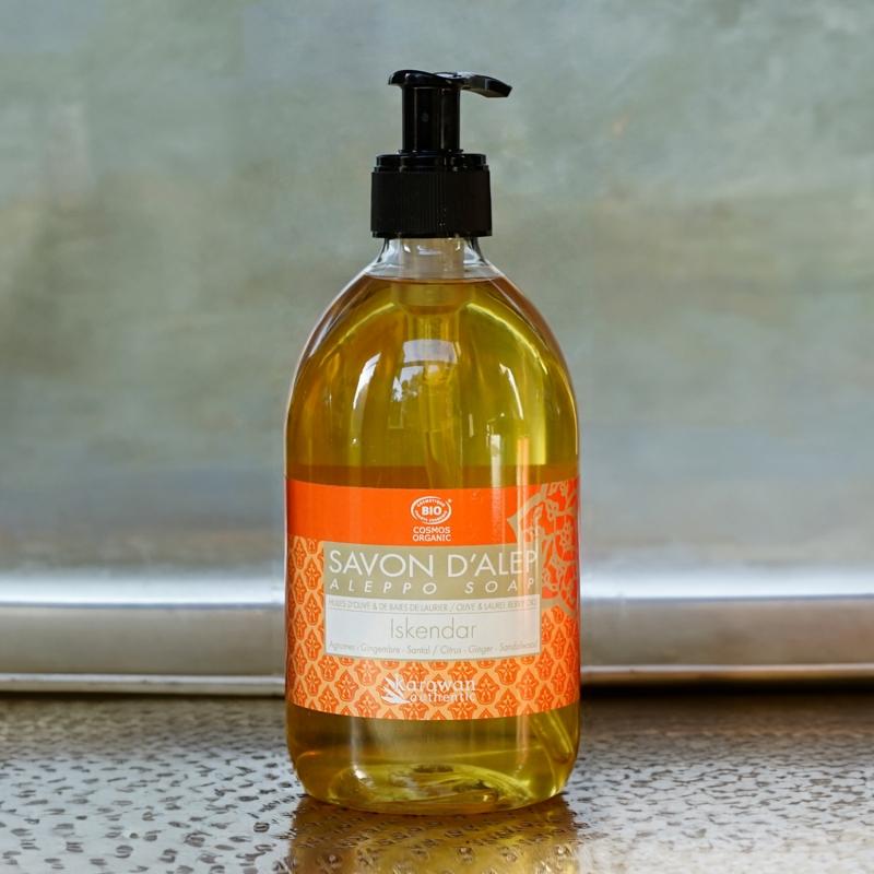 karawan authentic Savon d'Alep liquide CERTIFIE BIOLOGIQUE PAR ECOCERT 500ml parfumé Iskendar